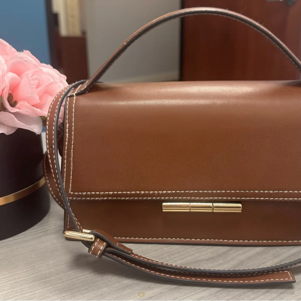 Fall Faux Leather Brown Top Handle Bag - Picture 3 of 9
